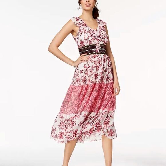 Taylor | Floral Printed, Banded-Waist Midi Dress - Picture 1 of 10